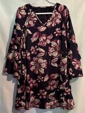 Altar'd State Black Tunic Dress with Burgundy Floral Print Large